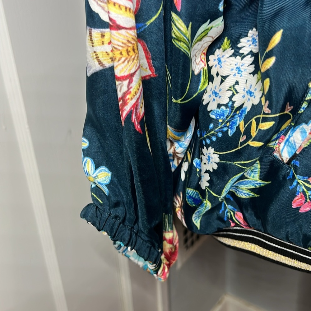 Johnny Was Reversible Slick Bomber Varsity Jacket Generous Sz Medium. Floral - Picture 3 of 16
